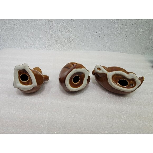 Vintage Ceramic Frogs 3 Brown Glaze Relaxing Figurines Shelf Sitter Table Decor - Picture 2 of 10